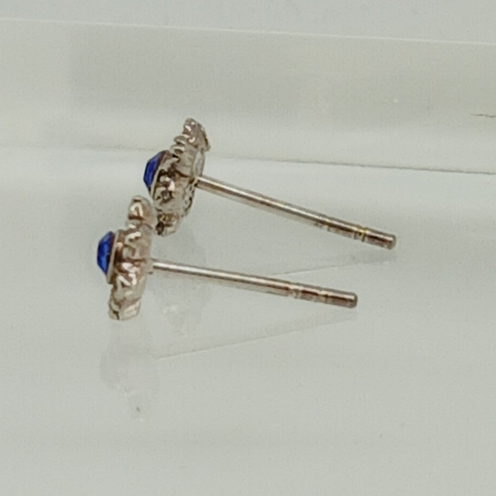 Vintage 925 Sterling Silver Blue Crystal Flower Stud Earrings Floral Jewelry - Picture 9 of 16